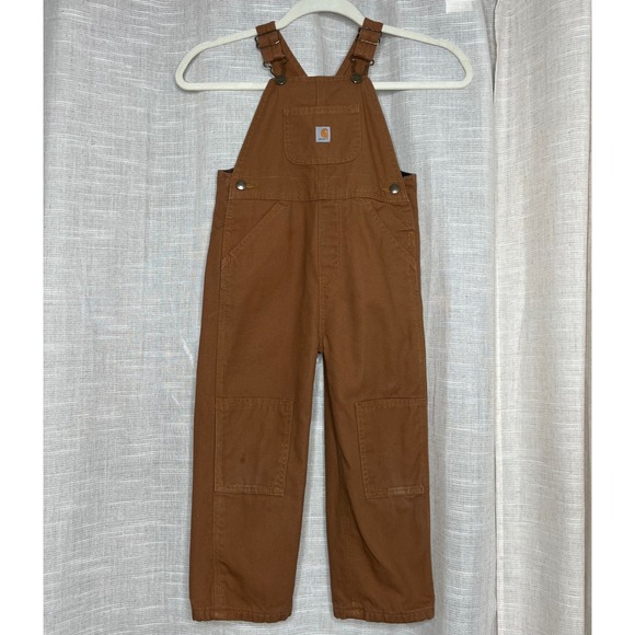 Carhartt Bib Overalls Canvas Flannel Lined Double Knee Toddler Kid's Size 4T - Picture 1 of 10